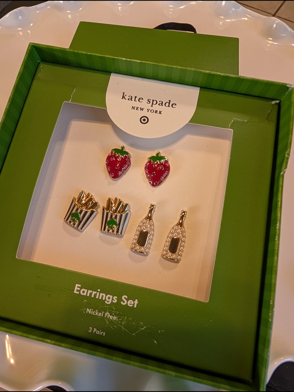 kate spade Strawberry, Gold & Pink 3-Pair Earrings Set